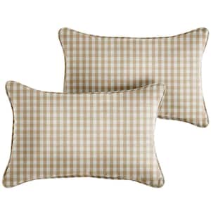 Beige/White Check Rectangular Outdoor Corded Lumbar Pillows (2-Pack)
