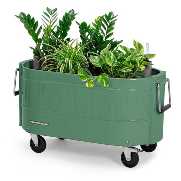 29.5 in. L x 15 in. W x 10 in. H Self-Watering Steel Garden Bed, Rolling Planter, Caster Wheels, Sage