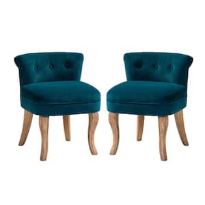 Nila Teal Vanity Velvet Upholstered Stool Chairs with Solid Wooden Legs (Set of 2)