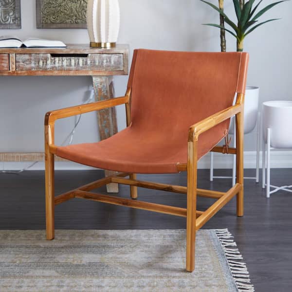 Litton Lane Brown Leather Accent Chair with Armrests