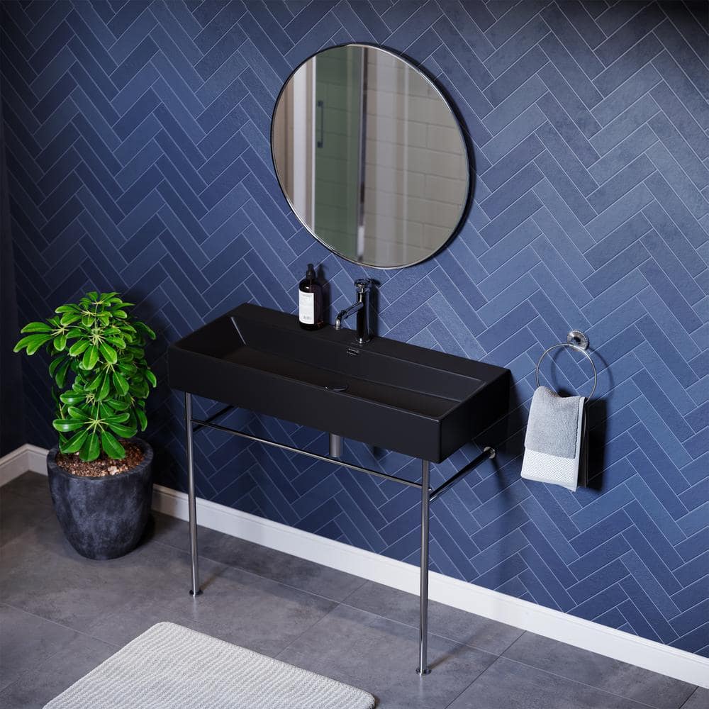 Claire Ceramic Black Console Sink Basin and Leg Combo with Chrome Legs price history on PriceWatchPro