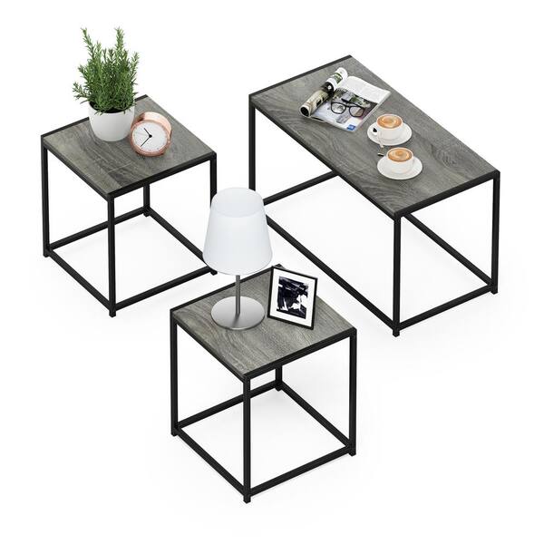 3 Piece Modern Wood Coffee Table And End Table Set In Espresso Cherry