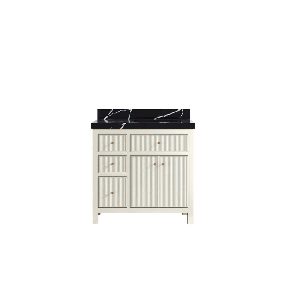 Sonoma 36 in. Right Sink Freestanding Alabaster Bath Vanity with Calacatta Black Quartz Top Unassembled price history on PriceWatchPro