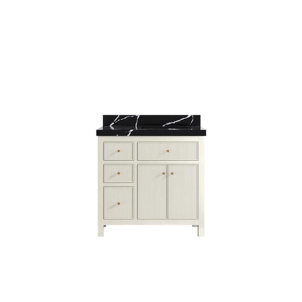 Willow Collections Sonoma 36 in. Right Sink Freestanding Alabaster Bath Vanity with Calacatta Black Quartz Top Unassembled