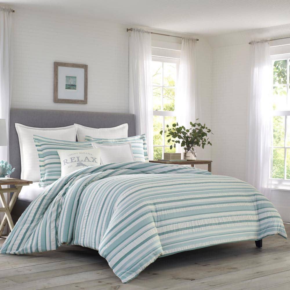Blue and White Cotton Reversible Full Sham Set