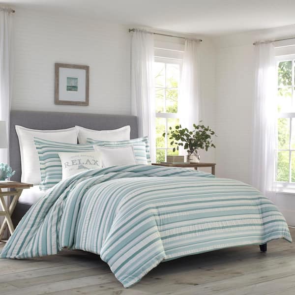 Tommy Bahama Clearwater Cay 3-Piece Blue Striped Seersucker Cotton King  Comforter Set USHSA51106593 The Home Depot