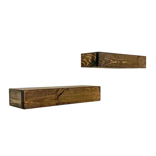 Intrinsic Haven Rustic Artisan 20 in. W x 6 in. D Dark Brown Pine Wood Floating Mantel Set of 2 Decorative Wall Shelf