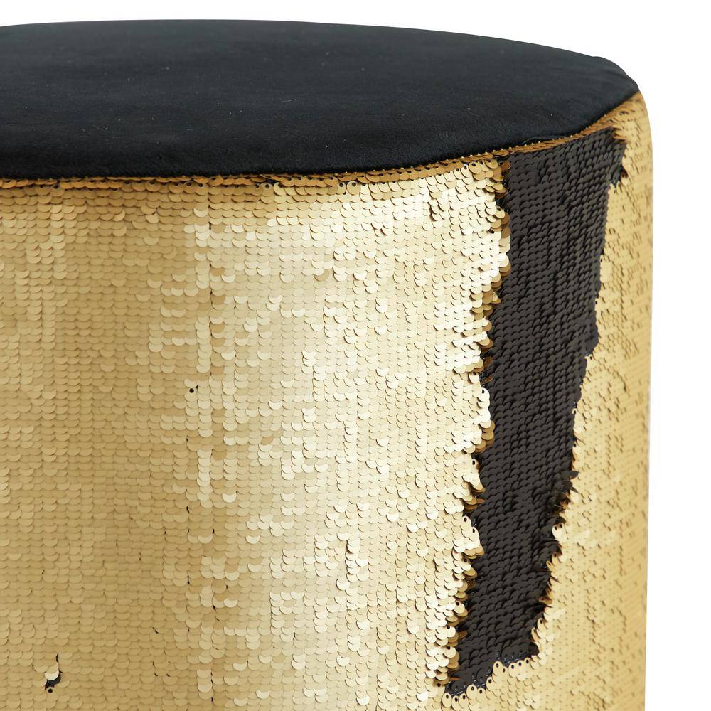 Elegant Gold and Black Sequined 18'' Round Contemporary Stool
