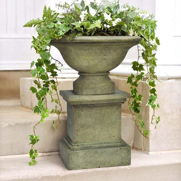 16-1/2 in. Square Cast Stone Fiberglass Pedestal Planter in Aged Granite Finish