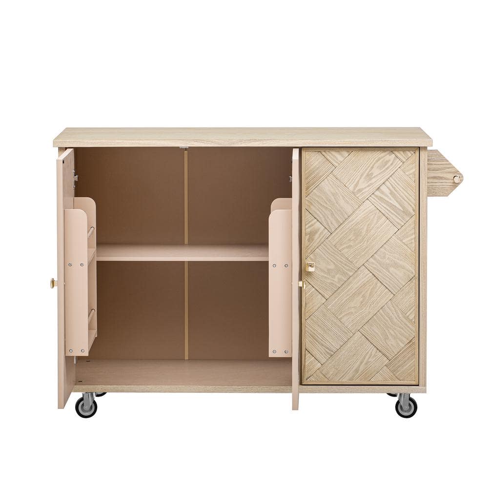 Natural Wood Rectangular Drop Leaf Kitchen Cart with Storage