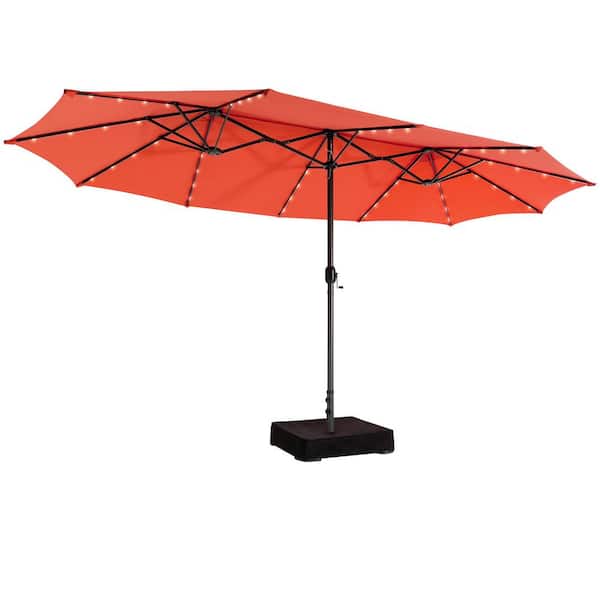 FORCLOVER 15 ft. Double-Sided Patio Market Umbrella with 48 LED Lights in Orange