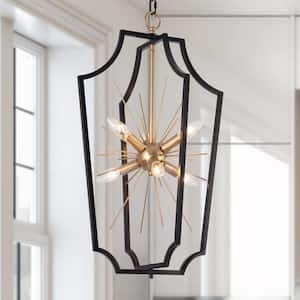 14.5 in. 6-Light Black and Dark Gold Classic Sputnik Chandelier Pendant Light, Farmhouse DIY Hanging Pendant Light