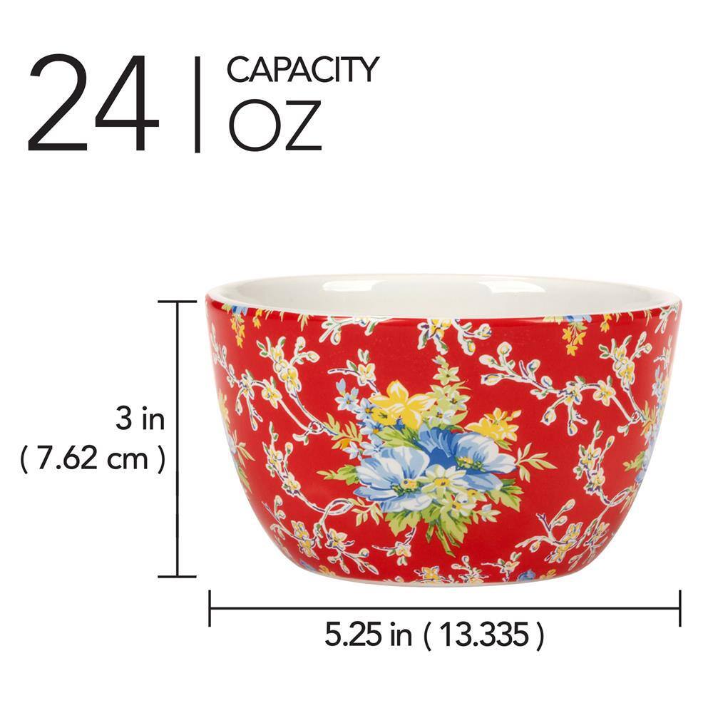 Blossom Blue and Red Floral Ceramic Dessert Bowls Set of 4