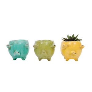 Multi-Colored Clay Decorative Pots Pig Planter (3-Pack)