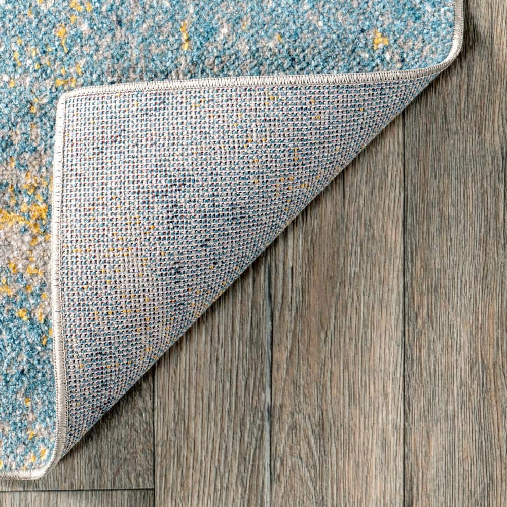 Blue Abstract Washable Stain-Resistant Rectangular Area Rug