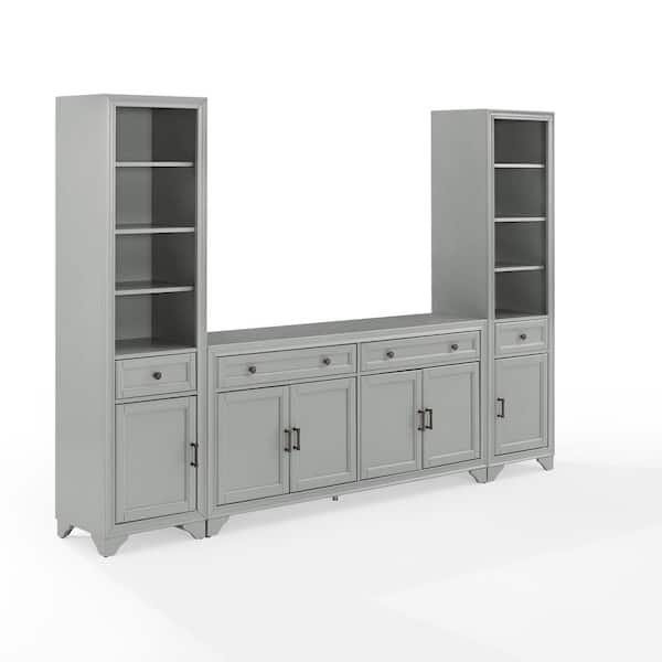 CROSLEY FURNITURE Tara 97 in. Gray Entertainment Center with 4-Drawers Fits TV's up to 65 in. with Bookshelves