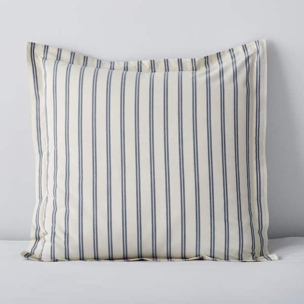 The Company Store Narrow Stripe Navy 200-Thread Count Cotton Percale Euro Sham