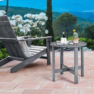 18 in. Grey Wooden Round Side End Patio Coffee Table Slat Garden Deck