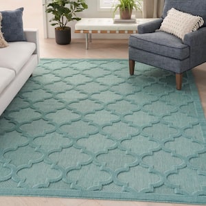 Easy Care Aqua/Teal 8 ft. x 10 ft. Geometric Contemporary Indoor Outdoor Area Rug
