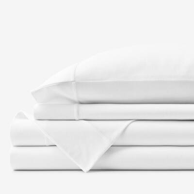 Company Cotton 4-Piece White Solid Cotton Jersey Knit Queen Sheet Set