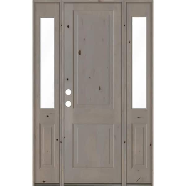 Krosswood Doors 60 in. x 96 in. Rustic Knotty Alder Right-Hand/Inswing Clear Glass Grey Stain Square Top Wood Prehung Front Door