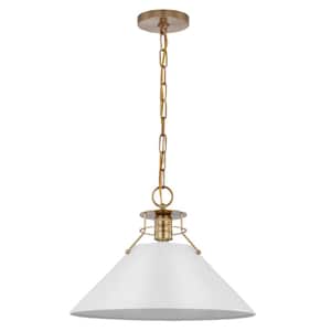 Outpost 60-Watt 1-Light Burnished Brass Pendant Light with Matte White Metal Shade with No Bulbs Included