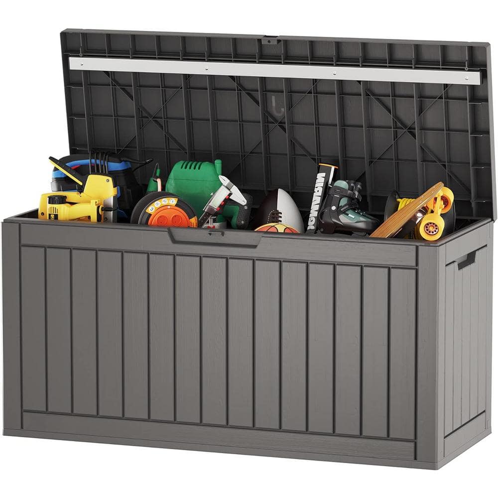 60 Gal. Grey Resin Deck Box Waterproof Lockable UV Resistant