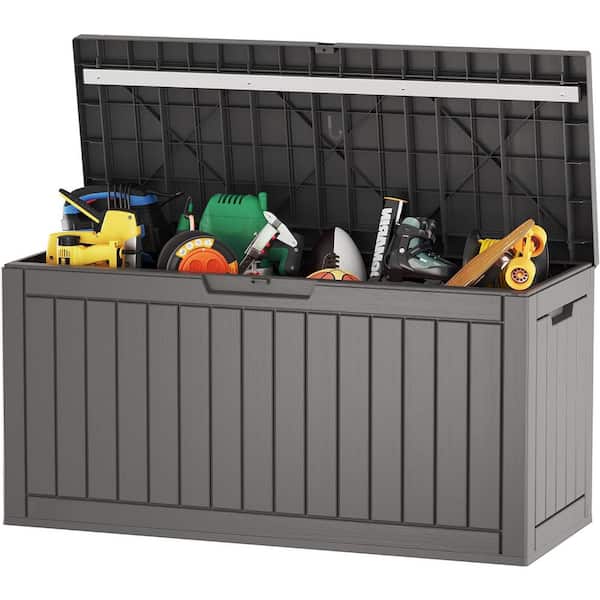 60 Gal. Grey Resin Deck Box Waterproof Lockable UV Resistant