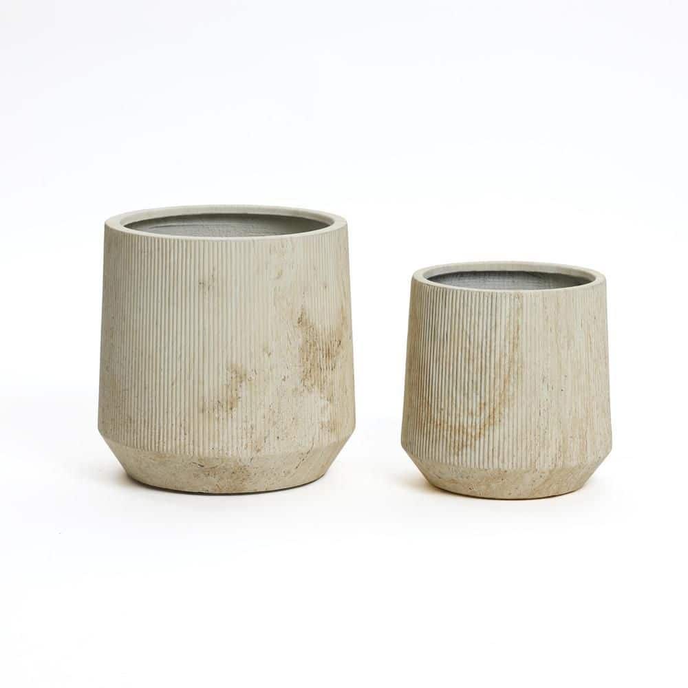 2-Piece Off-White Ceramic Marble Ribbed Texture Floor Planter Set price history on PriceWatchPro