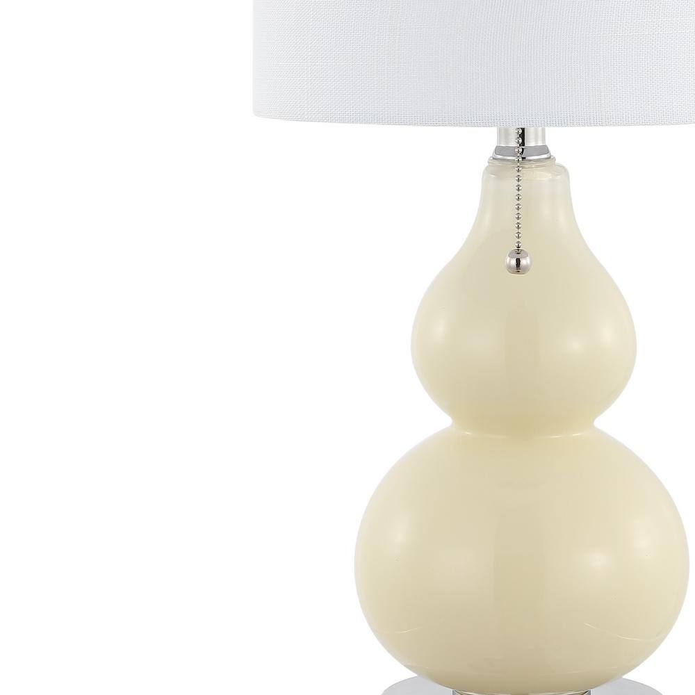22" Cream Linen Drum Shade LED Table Lamp Set with USB Port