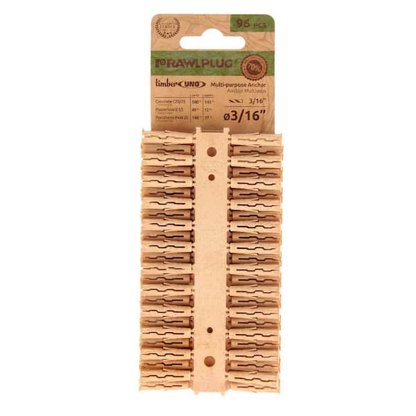 3/16" Uno TIMBER Multi-Purpose Drywall Anchors Push-In Ribbed 11lbs. (Clip of 96)