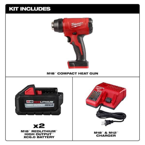 M18 18V Lithium-Ion Cordless Compact Heat Gun w/ Two 6.0 Ah Battery and Charger