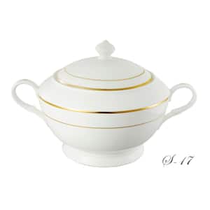 Gold 12 in. x 8.5 in. x 7 in. 4 Qt. 128 fl. oz. Gold Bone China Soup Tureen Serving Bowl with Lid (Set of 2)