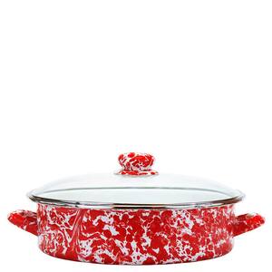 Red Swirl 5 qt. Enamelware Saute Pan with Glass Lid