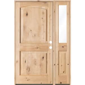 44 in. x 80 in. Rustic Unfinished Knotty Alder Arch-Top Left-Hand Right Half Sidelite Clear Glass Prehung Front Door