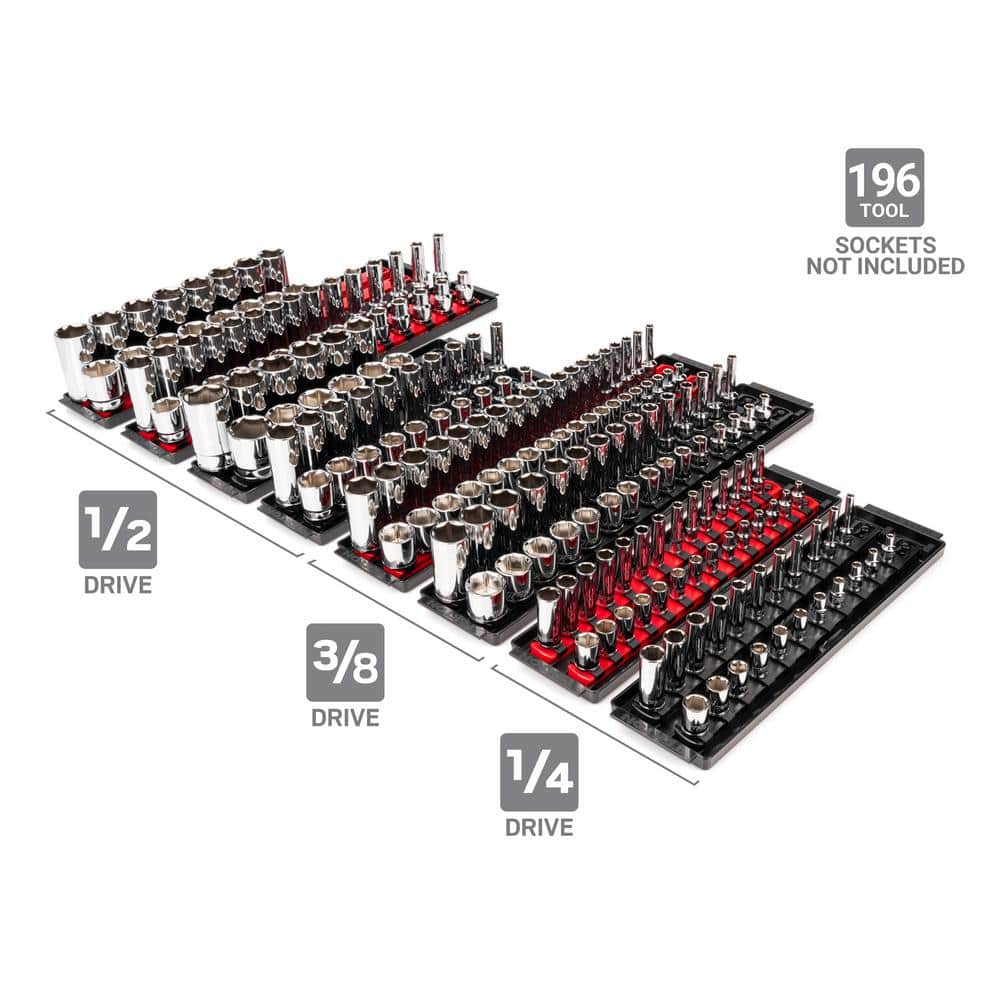 Black and Red Polymer Socket Rail and Tray Set for 196 Tools