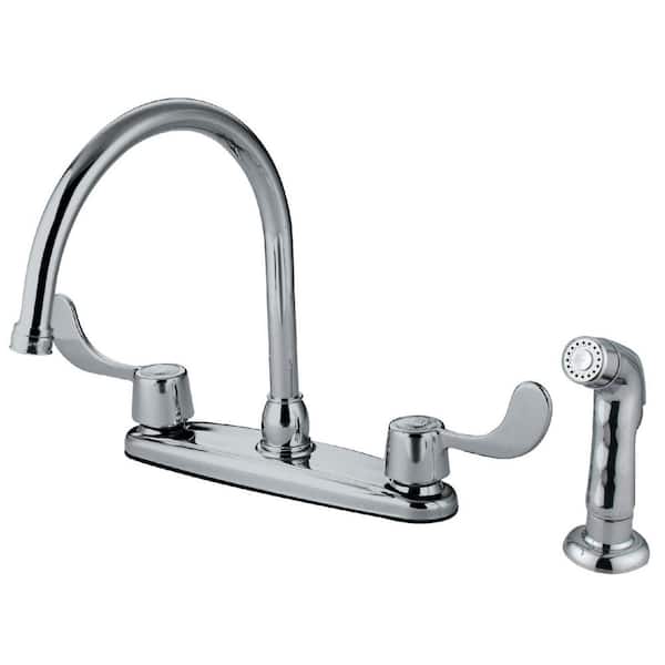 Kingston Brass Vista 2-Handle Deck Mount Centerset Kitchen Faucets with Side Sprayer in Polished Chrome