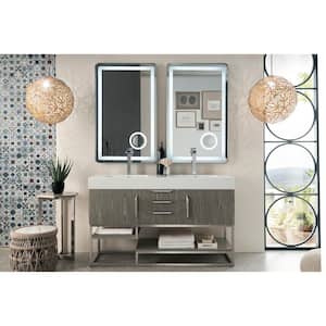 Columbia 59 in. W x 19.5 in. D x 36 in. H Double Bath Vanity in Ash Gray with Solid Surface Top in Glossy White