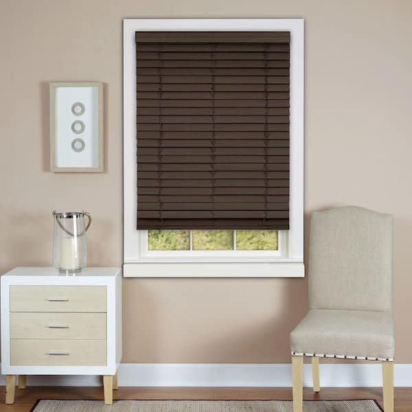 ACHIM Madera Falsa Brown Cordless Room Darkening Faux Wood Blind with 2 in. Slats 33 in. W x 64 in. L