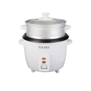 6-Cup White Rice Cooker with Steam Tray and Glass Lid