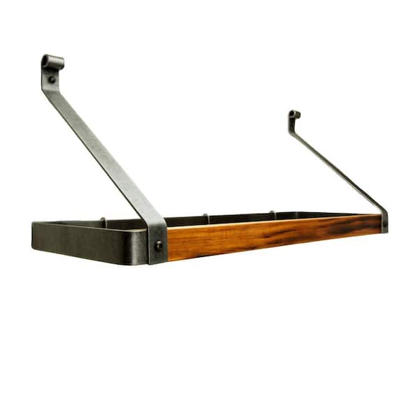 Signature 24 in. Gourmet Deep Bookshelf Wall Rack with 18-Hooks Hammered Steel with Tigerwood