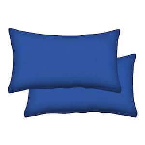 Outdoor Lumbar Toss Pillow Textured Solid Sapphire Blue