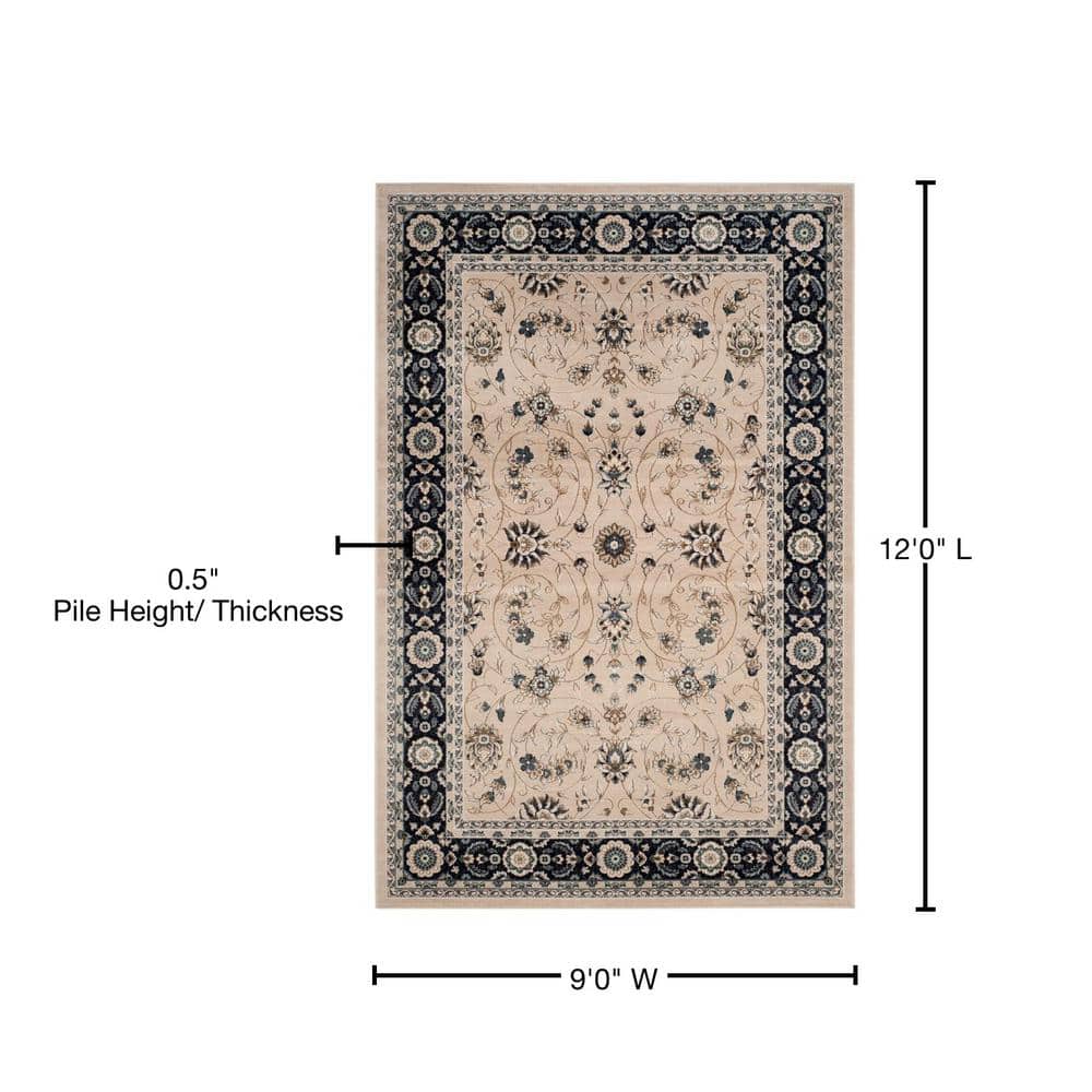Light Beige and Anthracite 9' x 12' Synthetic Easy Care Area Rug