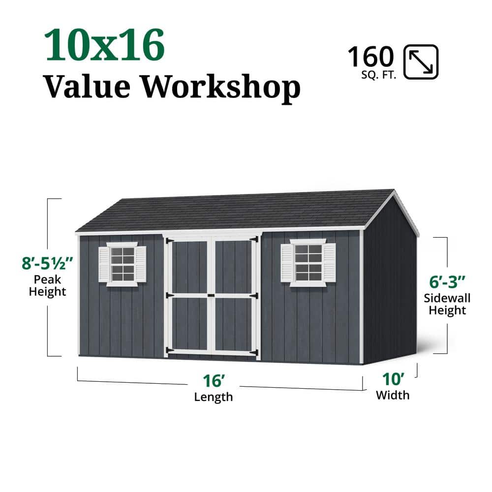 10' x 16' Gray Wood Workshop Shed Kit with Windows
