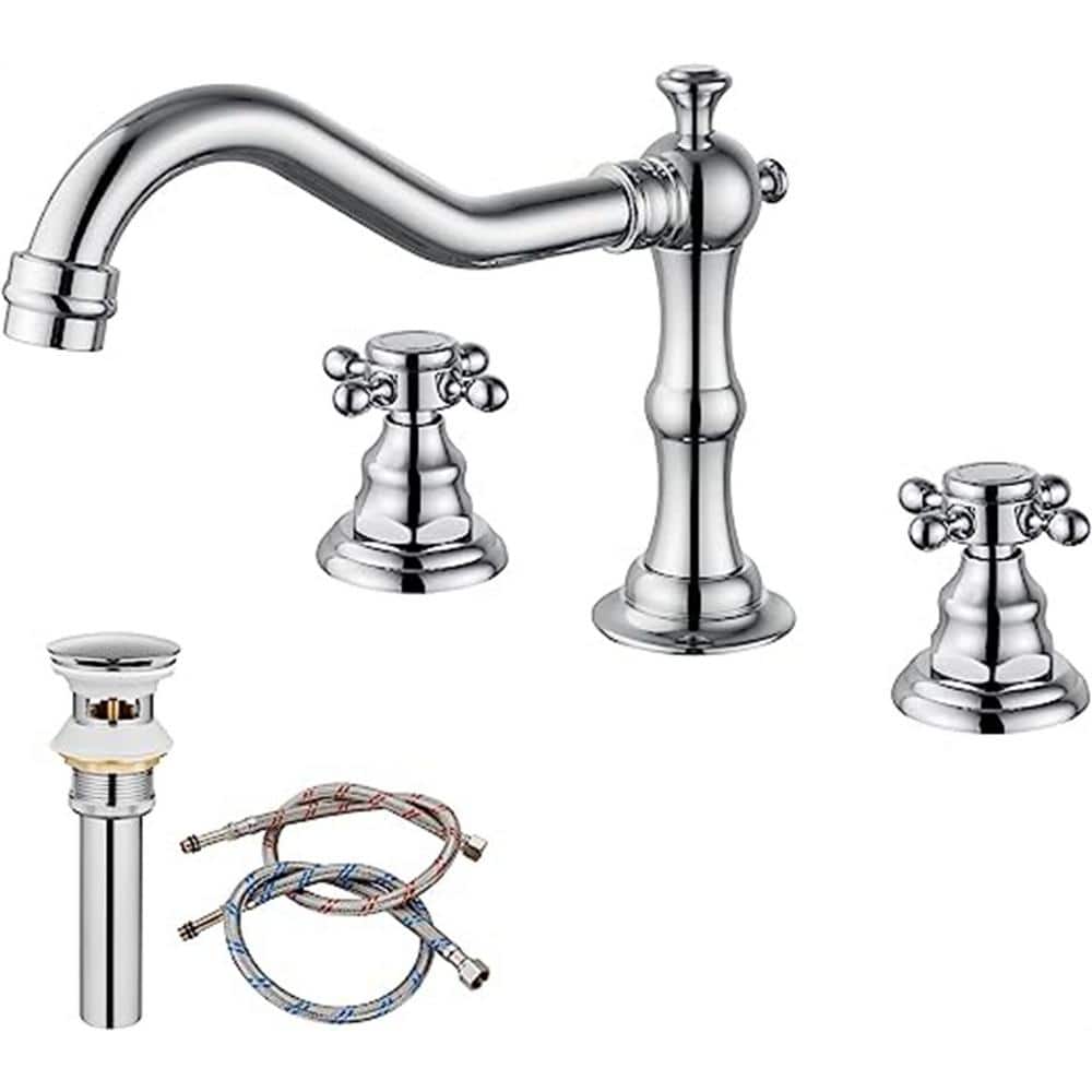 Dyiom Widespread Bathroom Faucet Polished Chrome Silver 3Holes Deck Mounted Basin Mixer Tap
