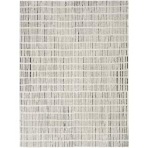 Cozy Modern Ivory Black 9 ft. x 12 ft. Linear Contemporary Area Rug