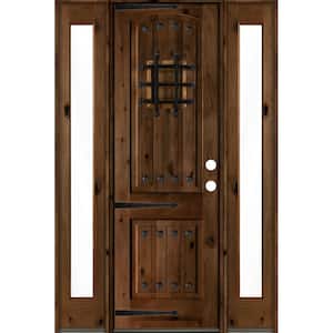 60 in. x 96 in. Mediterranean Knotty Alder Left-Hand/Inswing Clear Glass Provincial Stain Wood Prehung Front Door