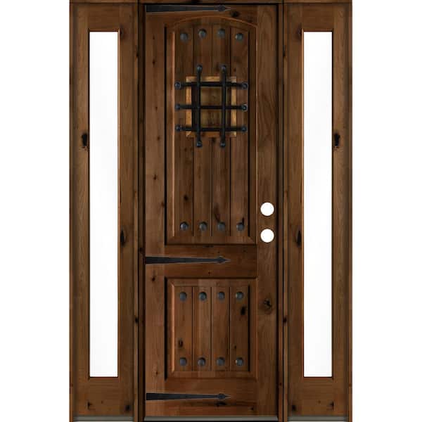 Krosswood Doors 70 in. x 96 in. Mediterranean Knotty Alder Left-Hand/Inswing Clear Glass Provincial Stain Wood Prehung Front Door
