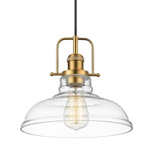 1-Light Champagne Bronze Finish Farmhouse Pendant Light with Clear Glass Shade