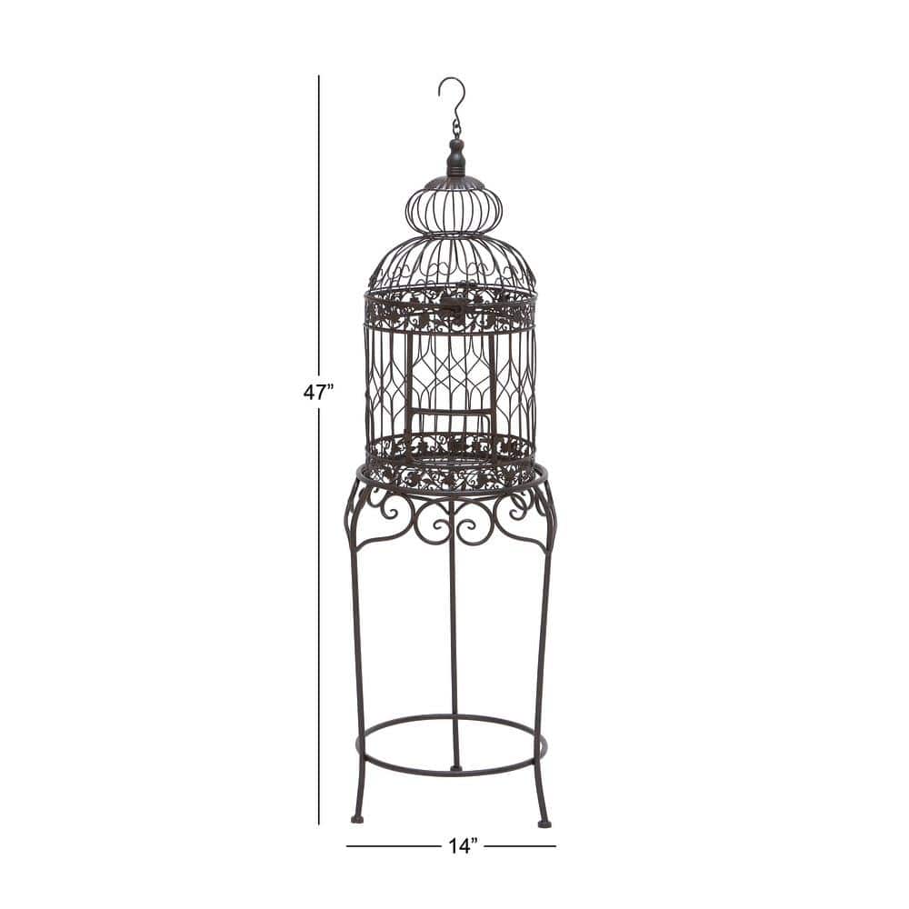 Victorian Black Metal Birdcage with Stand and Hook